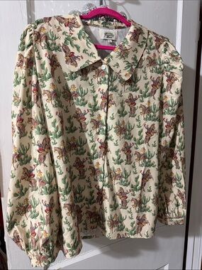 Turquoise Haven cactus western blouse size L